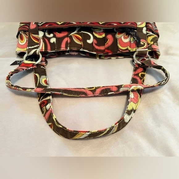 VERA BRADLEY Puccini 2008 Whitney Bag Brown Orange 2 Handle Zip Top Y2K Quilted - Picture 8 of 15